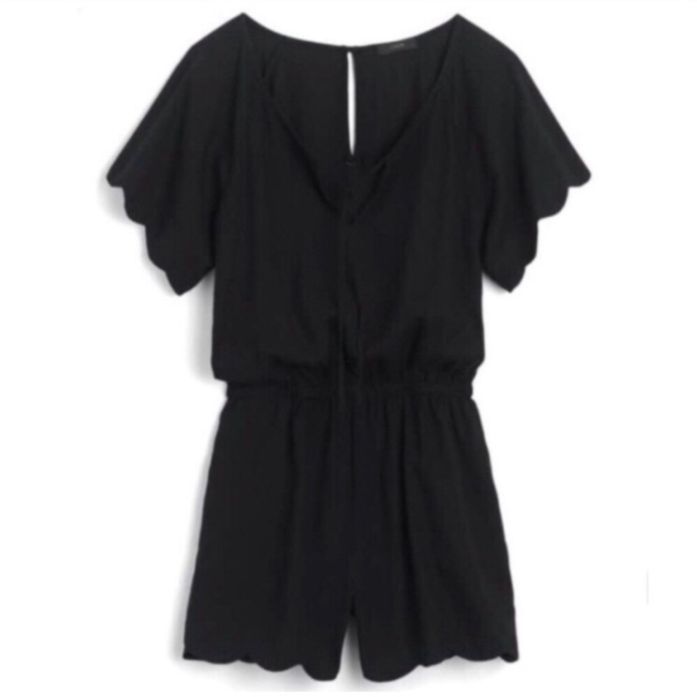 J. Crew Black Short Sleeve Scallop Romper